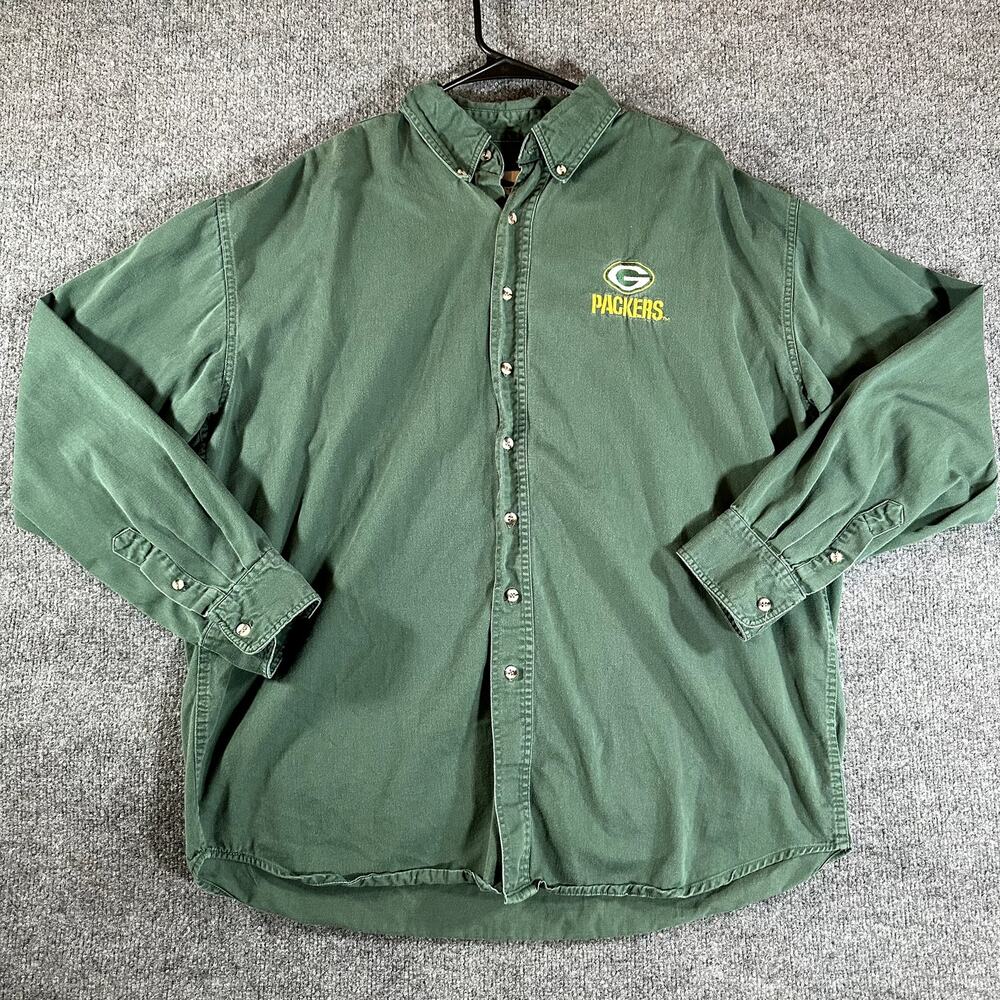 Pro Elite Green Bay Packers Button Down Shirt Mens XL Green Embroidered NFL